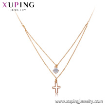 44159 Xuping jóias banhado a ouro colar de corrente, mais recente projeto de 18 k colar de cruz de ouro
